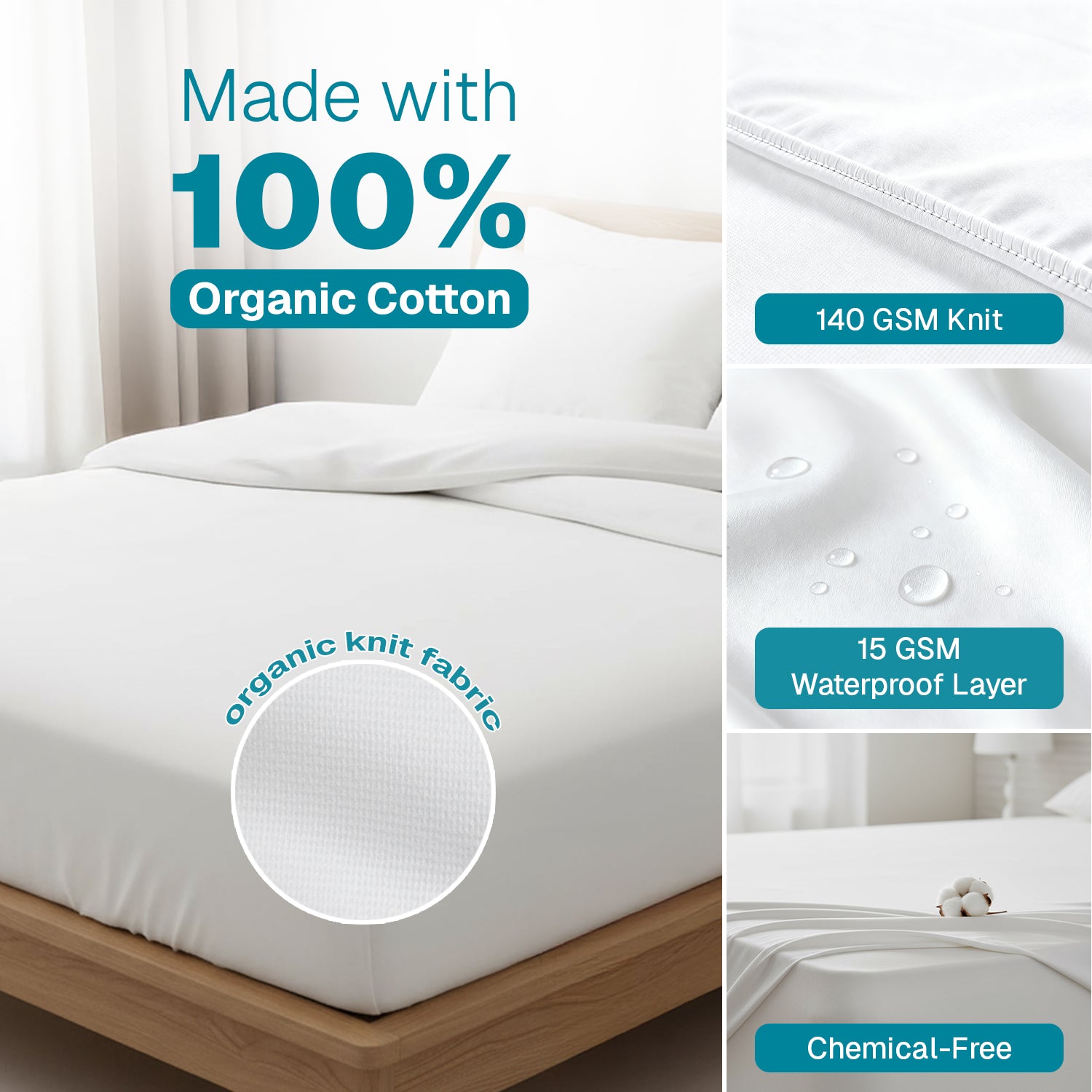 100% Organic Cotton Waterproof Mattress Protector