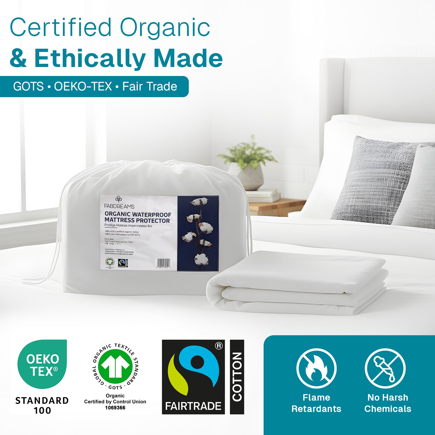 100% Organic Cotton Waterproof Mattress Protector