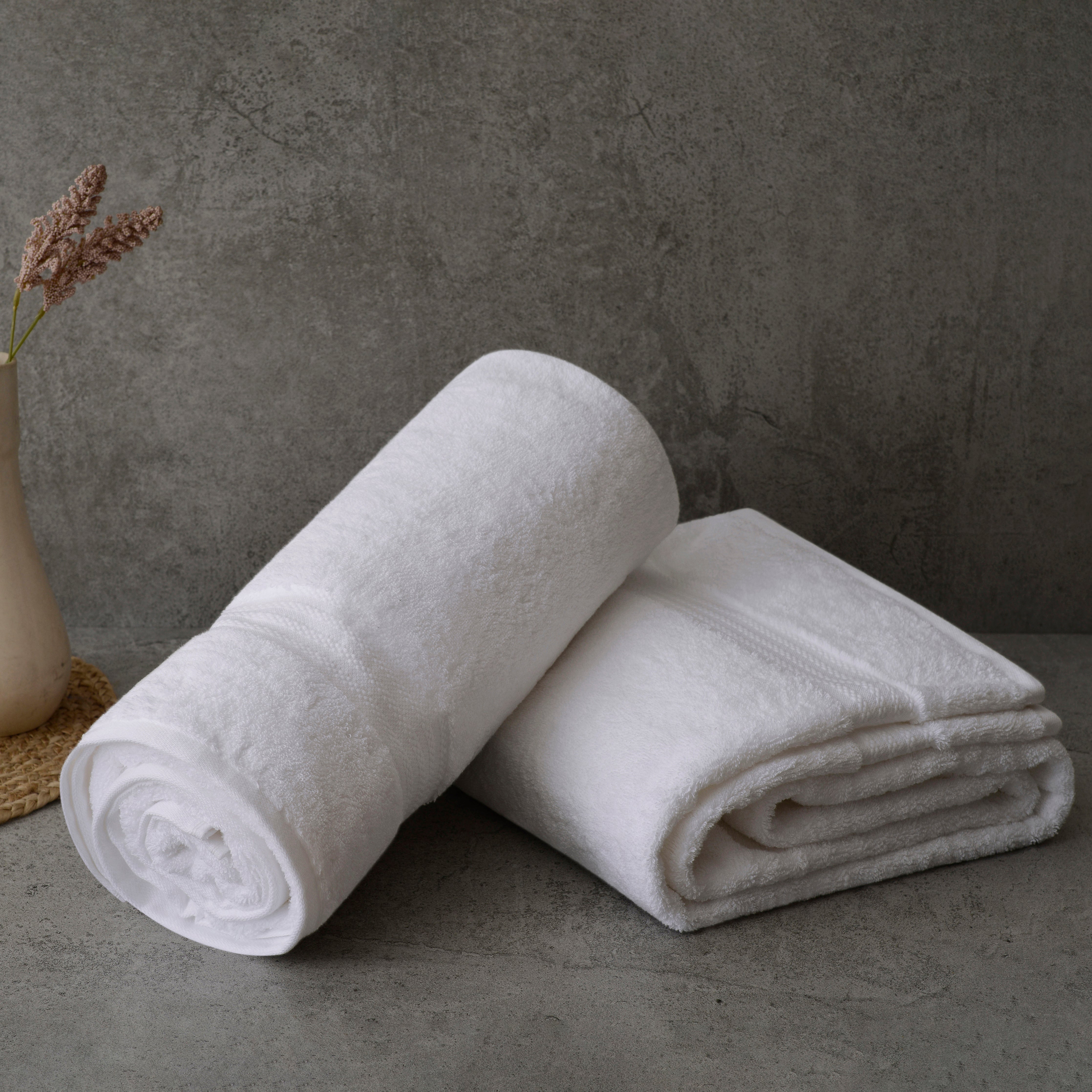 GOLD TEXTILES Premium 100% Cotton White Bath Towel Set (24 x 50 Inch)